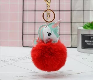 Fluffy Unicorn Keychain - Red