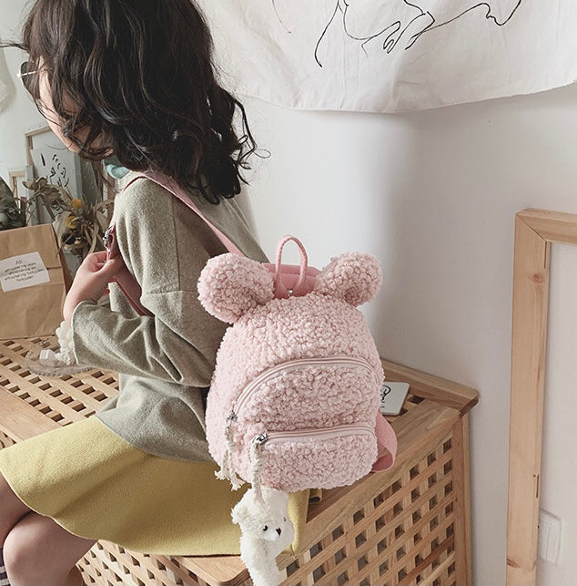 Fluffy Bunny Kids Backpack - Pink