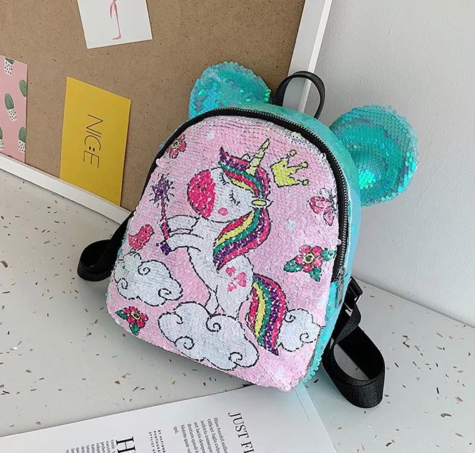 Two Unicorn Sequin Backpack - Blue