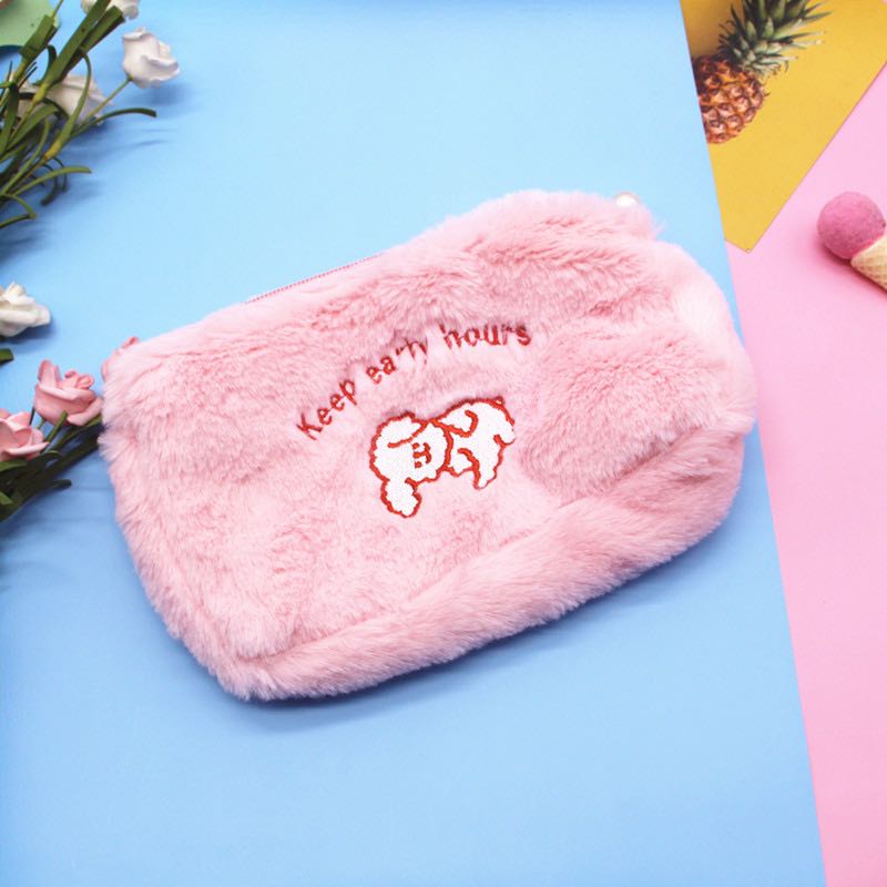 Doggie Fuzzy Pencil Case - Pink